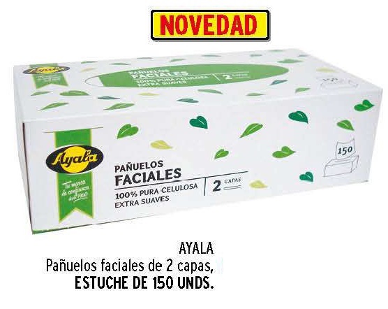 AYALA PAÑUELOS FACIAL 2 CAPAS,150U.