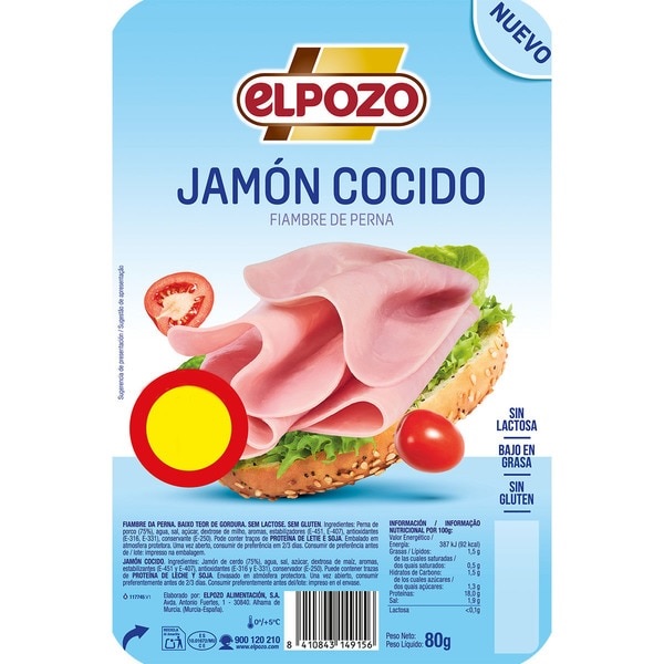 EL POZO JAMON COCIDO LONCHAS 80GR.